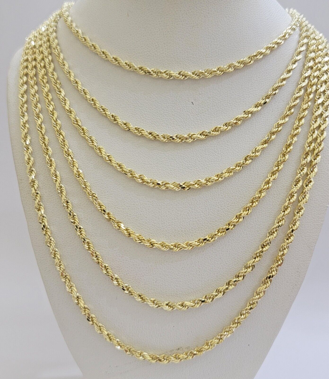 Real 14k Yellow Gold Rope chain necklace 2.5mm 3mm 4mm 5mm 18-26 Inch Men women
